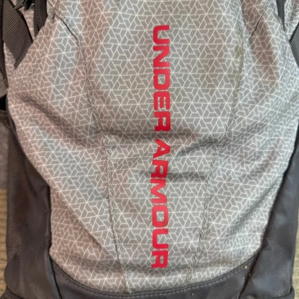 Under Armour Storm Backpack Grey Red Geometric Pattern Laptop Bag Sport Gym
